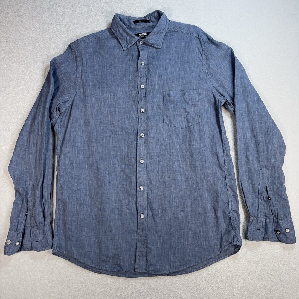 Rodd & Gunn 100% Linen Shirt Men's L Blue Gray Sports Fit Pocket Button Up